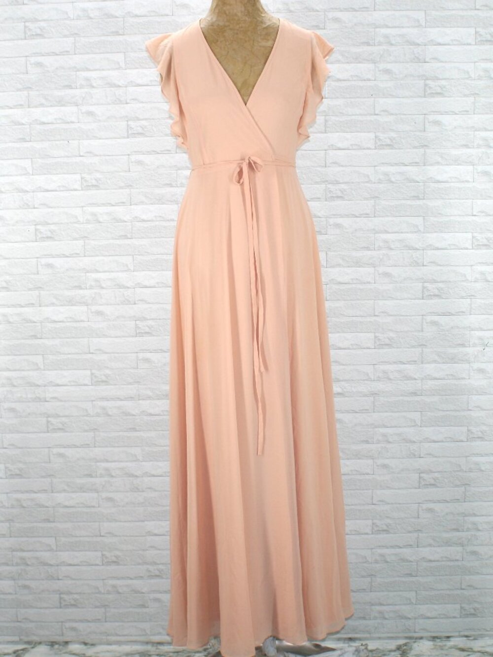 LULUS Crescendo Dress Wrap Maxi Pastel Sleevless Summer Chiffon Blush Peach XS